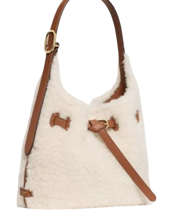 Kate Spade New York 454 Belted Faux Shearling Small Shoulder Bag  Cashew Milk 
