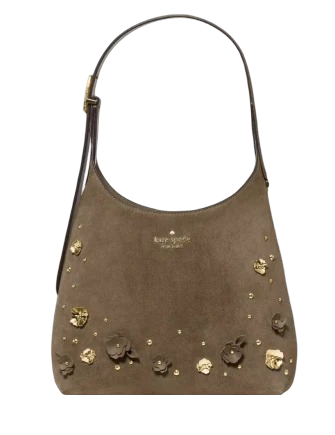 Kate Spade New York 454 Embellished Suede Small Shoulder Bag Driftwood