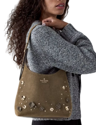 Kate Spade New York 454 Embellished Suede Small Shoulder Bag Driftwood