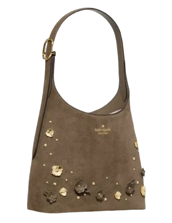 Kate Spade New York 454 Embellished Suede Small Shoulder Bag Driftwood