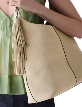 Kate Spade New York 454 Suede Fringe Large Shoulder Bag  Light Sand