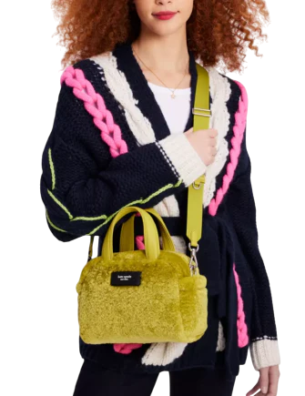 Kate Spade New York Apres Chic Faux Shearling Satchel Citron Sapphire