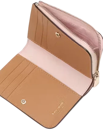 Kate Spade New York Ava Colorblocked Pebbled Leather Zip Bifold Wallet Rose Smoke 