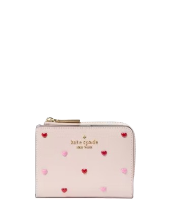 Kate Spade New York Boxed Madison Heart Studs Small L-Zip Wallet Powdered Sugar