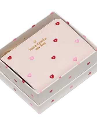 Kate Spade New York Boxed Madison Heart Studs Small L-Zip Wallet Powdered Sugar
