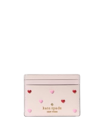 Kate Spade New York Boxed Madison Heart Studs Small Slim Card Holder Powdered Sugar