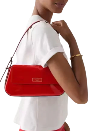 Kate Spade New York Bridget Patent Fabric Small Flap Shoulder KS Bright Red