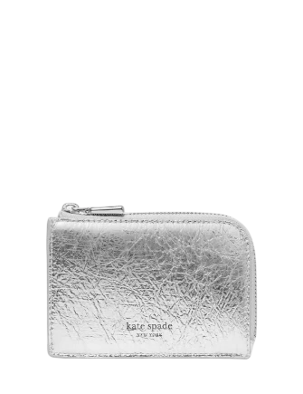 Kate Spade New York Crinkle Metallic Mini Zip Card Case Silver