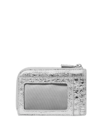 Kate Spade New York Crinkle Metallic Mini Zip Card Case Silver