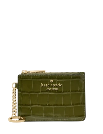 Kate Spade New York Croc Embossed Key Ring Card Holder Enchanted Green 