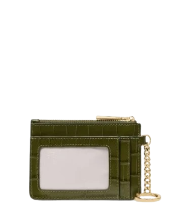 Kate Spade New York Croc Embossed Key Ring Card Holder Enchanted Green 