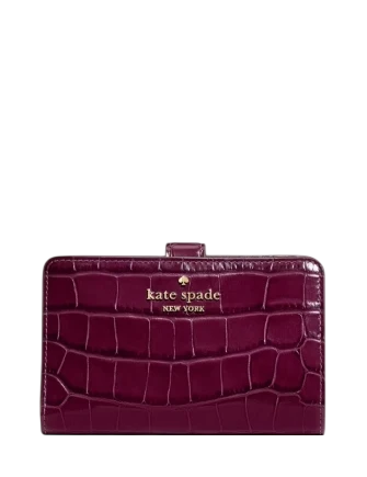 Kate Spade New York Croc Embossed Medium Bifold Wallet Deep Cherry