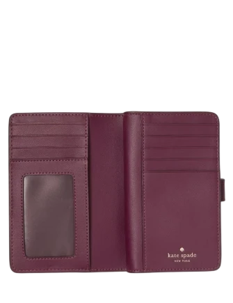 Kate Spade New York Croc Embossed Medium Bifold Wallet Deep Cherry
