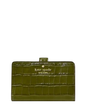 Kate Spade New York Croc Embossed Medium Bifold Wallet Enchanted Green
