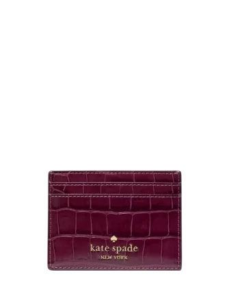 Kate Spade New York Croc Embossed Small Slim Card Holder Deep Cherry 