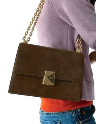 Kate Spade New York Deco Suede Chain Shoulder Bag Burnt Sage