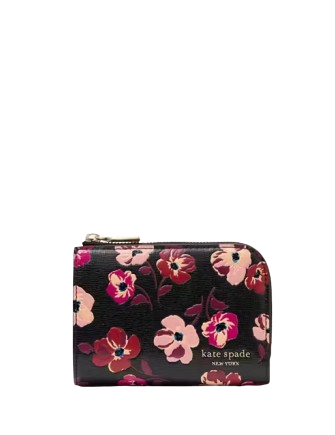 Kate Spade New York Devin Fall Poppies Small Compact Wallet Black