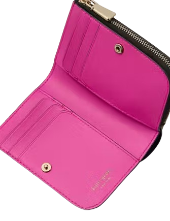 Kate Spade New York Devin Fall Poppies Small Compact Wallet Black