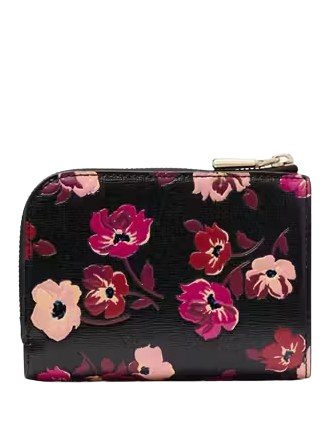 Kate Spade New York Devin Fall Poppies Small Compact Wallet Black