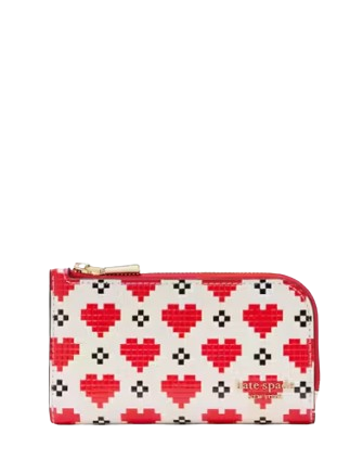 Kate Spade New York Devin Pixel Hearts Small Slim Bifold Wallet Cream
