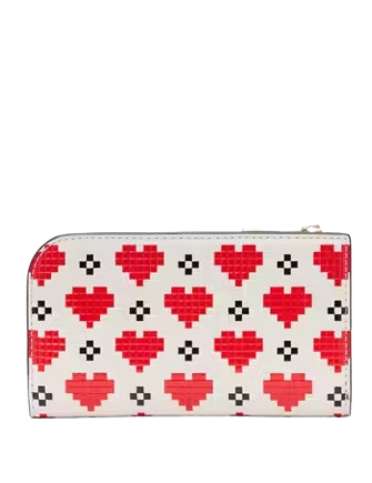 Kate Spade New York Devin Pixel Hearts Small Slim Bifold Wallet Cream