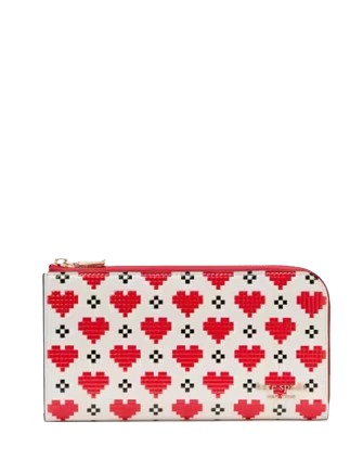 Kate Spade New York Devin Pixel Hearts Zip Around Continental Wallet Cream