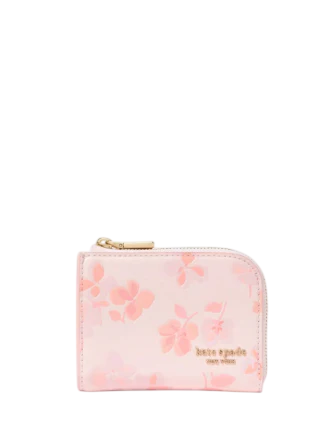Kate Spade New York Devin Spring Pansies Zip Card Case  Blush Cloud 