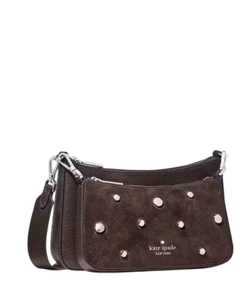 Kate Spade New York Duet Suede Studs Small Crossbody Hot Fudge