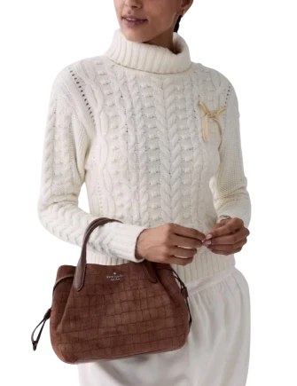 Kate Spade New York Dumpling Suede Croc Satchel Bag Chocolate Truffle