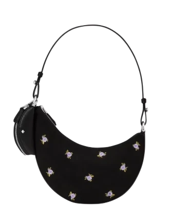 Kate Spade New York Duo Rose Dot Embroidered Suede Mini Shoulder Black