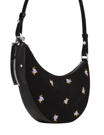 Kate Spade New York Duo Rose Dot Embroidered Suede Mini Shoulder Black