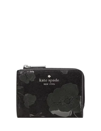 Kate Spade New York Floral Suede Small L-zip Wallet Black