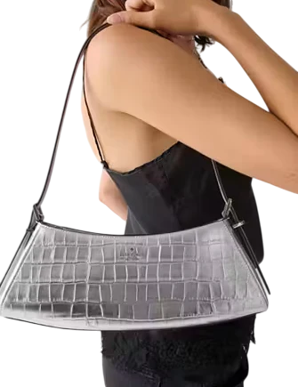 Kate Spade New York Frankie Metallic Croc Embossed Small East West Shoulder Silver