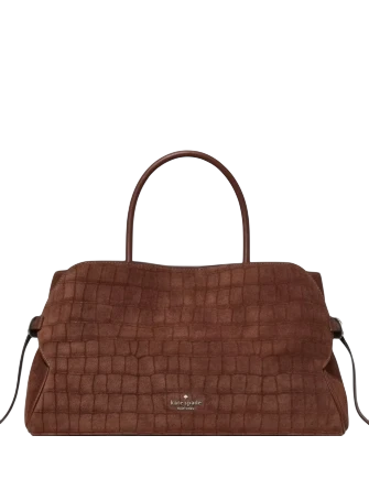Kate Spade New York Harper Suede Croc Satchel Bag Chocolate Truffle