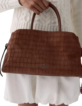 Kate Spade New York Harper Suede Croc Satchel Bag Chocolate Truffle
