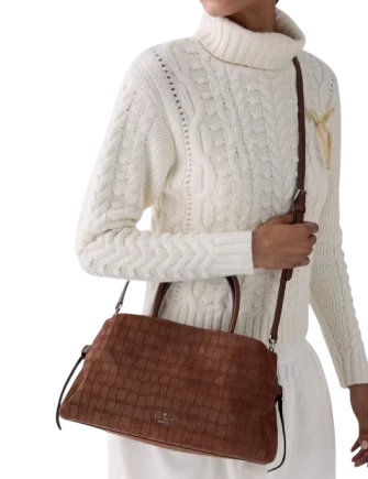 Kate Spade New York Harper Suede Croc Satchel Bag Chocolate Truffle