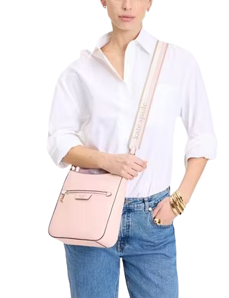 Kate Spade New York Hudson Pebbled Leather Messenger Crossbody Pastry Pink