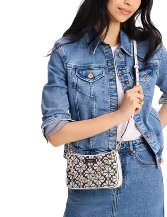 Kate Spade New York Jolie Spade Flower Jacquard Small Convertible Crossbody Charcoal Grey