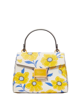 Kate Spade New York Katy Sunshine Floral Textured Leather Small Top-handle Bag Cream