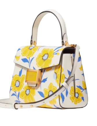Kate Spade New York Katy Sunshine Floral Textured Leather Small Top-handle Bag Cream