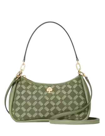 Kate Spade New York Kayla Woven Leather Small Convertible Shoulder Bag Cedar Stand