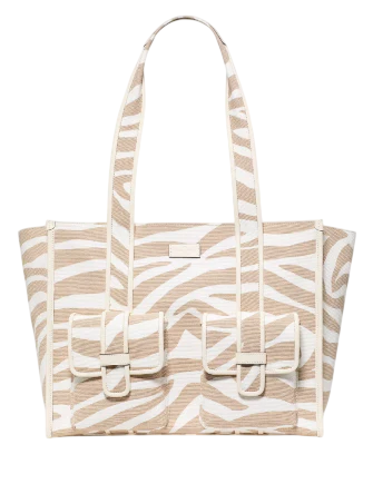 Kate Spade New York Kip Zebra Cargo Large Tote Bag  Light Fawn 