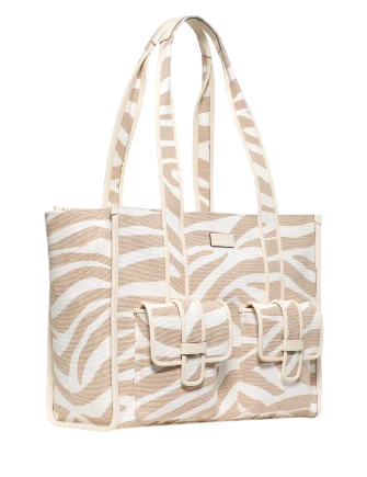Kate Spade New York Kip Zebra Cargo Large Tote Bag  Light Fawn 