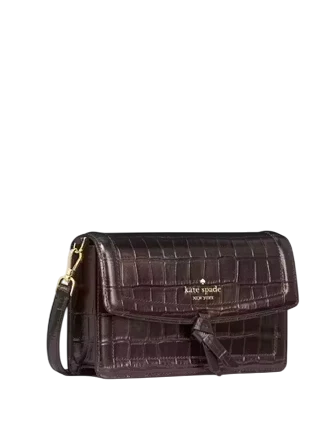 Kate Spade New York Knott Croc Embossed Mini Flap Crossbody Hot Fudge
