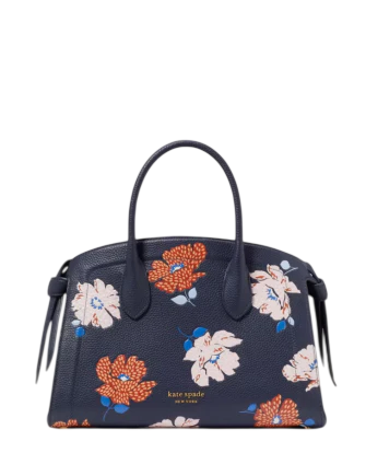 Kate Spade New York Knott Dotty Floral Embossed Medium Zip-top Satchel Parisian Navy 