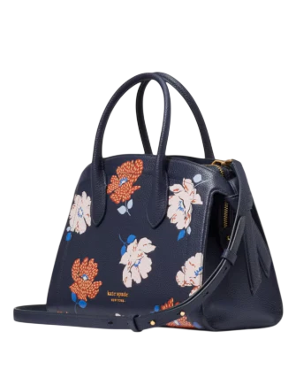Kate Spade New York Knott Dotty Floral Embossed Medium Zip-top Satchel Parisian Navy 