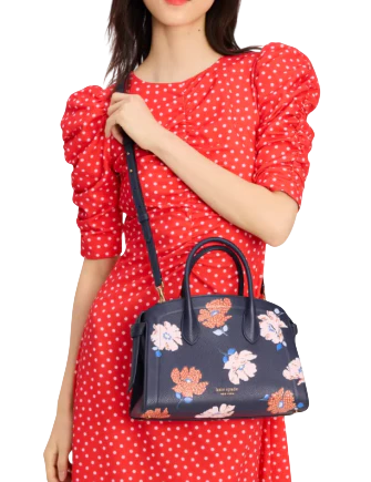 Kate Spade New York Knott Dotty Floral Embossed Medium Zip-top Satchel Parisian Navy 