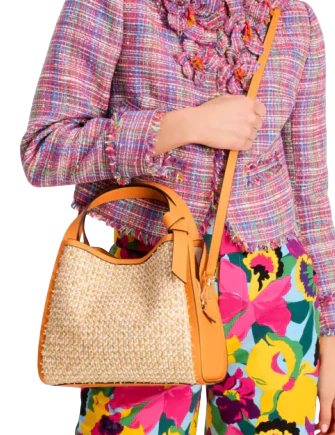 Kate Spade New York Knott Raffia Tweed Medium Crossbody Tote Sunset Blaze