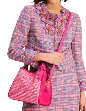 Kate Spade New York Knott Raffia Tweed Medium Crossbody Tote  Wild Raspberry 