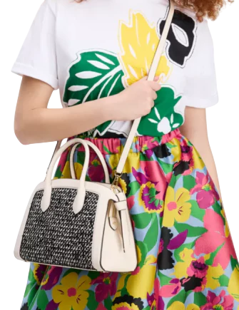 Kate Spade New York Knott Raffia Tweed Medium Zip-top Satchel  Parchment 